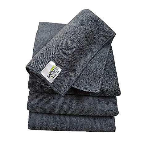 Image of SOFTSPUN Microfiber Cloth - 4 pcs - 40x40 cms - 340 GSM Grey- Thick Lint & Streak-Free Multipurpose Cloths - Automotive Microfibre Towels for Car Bike Cleaning Polishing Washing & Detailing