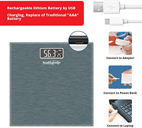 Image of Healthgenie Digital Weight Machine, Weighing Machine For Human Body Digital Weighing Scale, With USB Charging & 1 Year Warranty (Dark Grey).