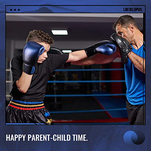 Image of Liberlupus Youth Boxing Gloves for 10-18, Teens Boxing Gloves with Gradients, 2 Sizes, Teenagers Junior Kids Boxing Gloves for Punching Bag, Kickboxing, Muay Thai, MMA (Black Blue, 8 oz)