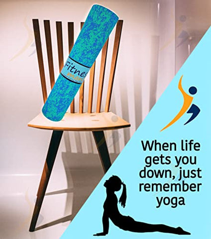 Image of Fitness Mantra® Super Soft, Anti-Slip Marble Design Yoga Mat with Carrying Strap for Men & Women (Qty.-1 Piece) (4MM, Blue)