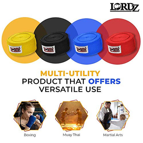 Image of Lordz Hand Wraps for Boxing Punching 120-inch| 9 feet| RED Colour