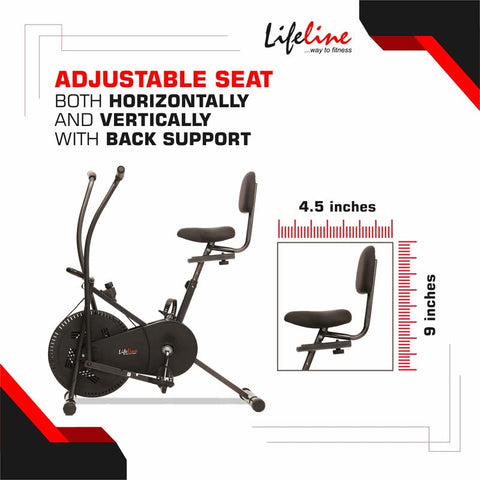 Image of Lifeline Fitness HG-002 Home Gym Machine with 72kg Weight Stack with LE-103BS Air Bike with Back Support for Complete Home Gym Setup,