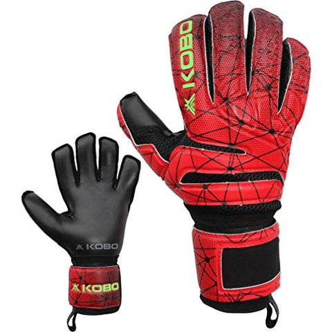 Image of Kobo GKG-06 Football/Soccer Goalie Goal Latex Keeper Gloves, Strong Grip for The Toughest Saves, with Finger Spines to Give Splendid Protection and Comfort, 9.5, with Finger Save
