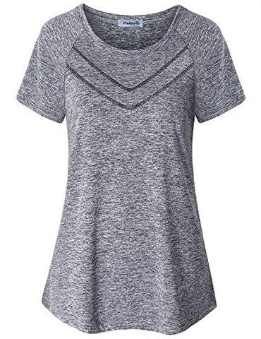 Image of Vindery Workout Tshirts for Women, Ladies Gym Short Sleeve Sport Tops Casual Active Tops Slim Fit Jogging Hiking Training Clothes Outdoor Activewear Soft Lightweight, Grey L