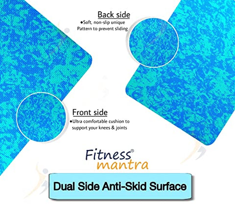 Image of Fitness Mantra® Super Soft, Anti-Slip Marble Design Yoga Mat with Carrying Strap for Men & Women (Qty.-1 Piece) (4MM, Blue)