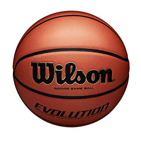 Image of Wilson Rubber with Pebbled Composite Leather Evolution Indoor Game Basketball, Official Size (29.5"), Black, Orange