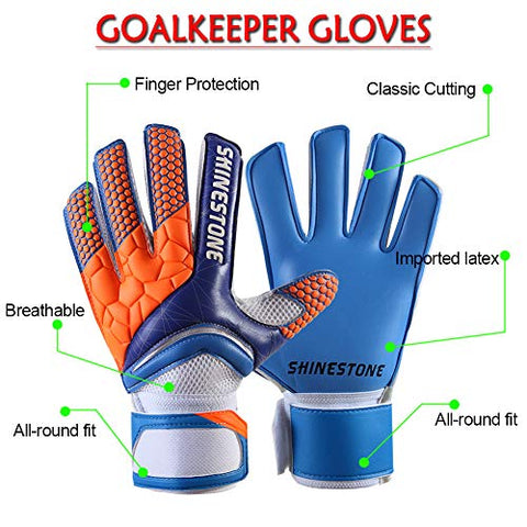 Image of SHINESTONE Goalkeeper Goalie Gloves, Youth Adult Kids Soccer Football Goalkeeper Goalie Gloves with Strong Grip and Finger Protection to Prevent Injuries(Blue,Child Size 7)