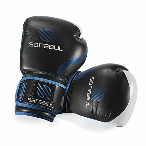 Image of Sanabul Essential Gel Boxing Kickboxing Training Gloves (Black/Metallic Blue, 10 oz)