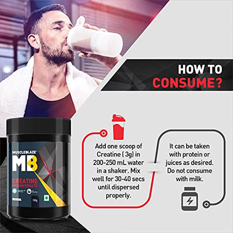 Image of MuscleBlaze Creatine Monohydrate, India's Only Labdoor USA Certified Creatine (Unflavoured, 100 g / 0.22 lb, 33 Servings)