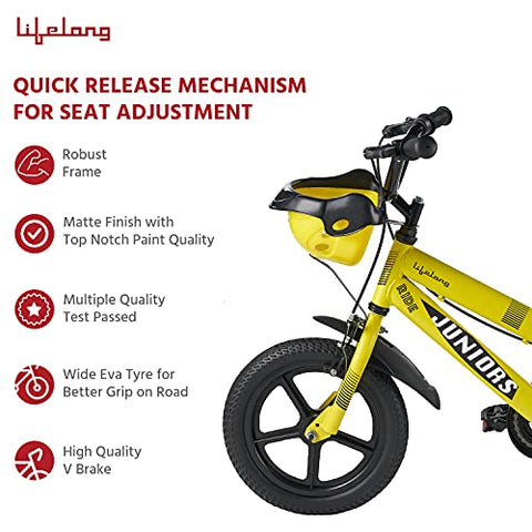 Image of Lifelong LLBC1401 Juniors Ride Cycle 14T with Training Wheel, Mudguard for Boys and Girls| 95% Assembled, Frame Size: 9" | Ideal Height : 3 ft + |Lifelong Cycle Ideal for 2 to 5 Years (Yellow)