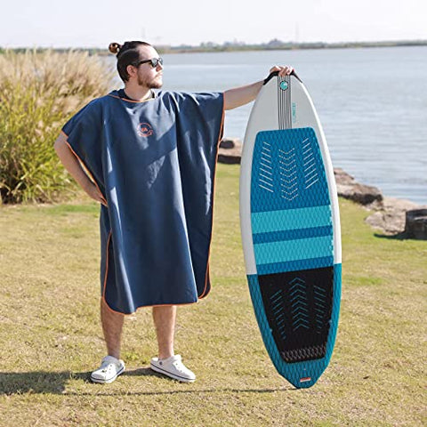 Image of Hiturbo Microfiber Surf Beach Wetsuit Changing Towel Bath Robe Poncho with Hood -One Size Fit All