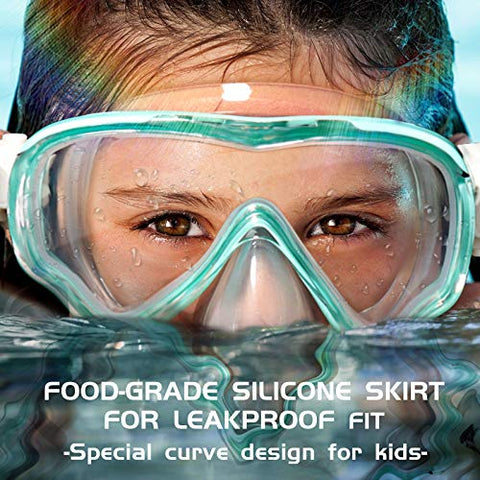 Image of Kids Snorkel Mask Swim Diving Scuba Mask Snorkel Gear for Kids Boys Girls Youth, Anti-Fog 180° Panoramic View Soft Silicone Skirt Kids Pool Underwater Swim Goggles with Nose Cover, Snorkel Equipment