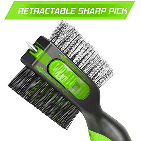 Image of Golf Club Brush and Golf Club Groove Cleaner 2 in 1, 2ft Retractable Zip-line Metal Buckle and Retractable Sharp Pick, Multifunctional Brush Head with Nylon and Wire Bristles(Black and Green Upgraded