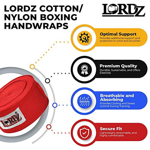 Image of Lordz Hand Wraps for Boxing Punching 120-inch| 9 feet| RED Colour