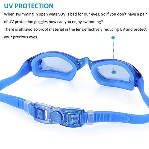 Image of Aegend Anti-Fog UV Protection Triathlon Clear Swimming Goggles with Case (Blue)