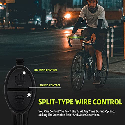 Image of VICTGOAL Cycle Light Set USB Rechargeable 450 Lumens Bright Bicycle Light with Wired Control Electronic Horn Waterproof Front Headlight and Taillight for Night Cycling (Black)