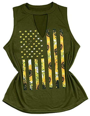 Image of BLANCHES Sunflower Tank Tops Women's Funny Graphic Vest Sleeveless Workout Tee Yoga Athletic T Shirt Summer Tops (V Neck-Army Green, S)