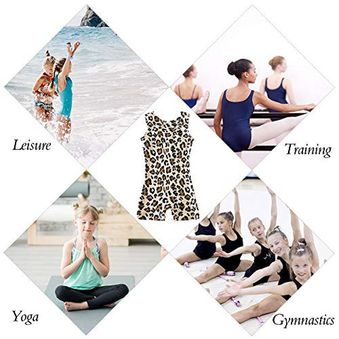 Image of uideazone Toddlers Girls Gymnastics Dance Leotards-One-piece Sparkle Bodysuit Athletic Swimwear Clothes Leopard
