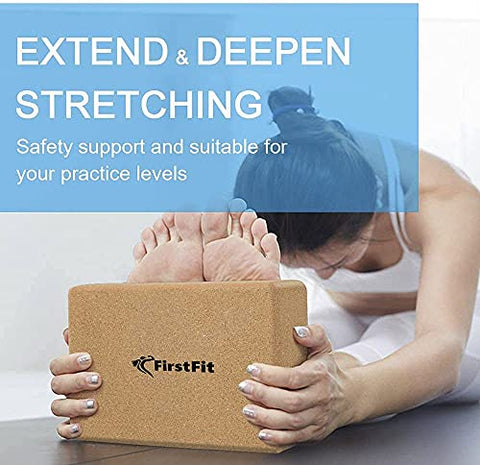 Image of FirstFit Yoga Block | Non-Slip and Supra Grip Natural Cork Yoga Brick | Regular & Handstand Blocks | Wrist Support Wedge | Calf Stretch Wedge | Exercise Accessories for Women & Men