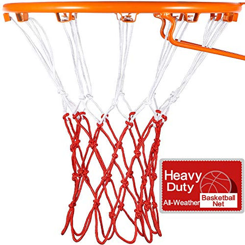Image of Syhood Basketball Net Hoop Net for All Weather, Fits Standard Indoor or Outdoor Basketball Hoop, 12 Loop (5 Knots, White Red)