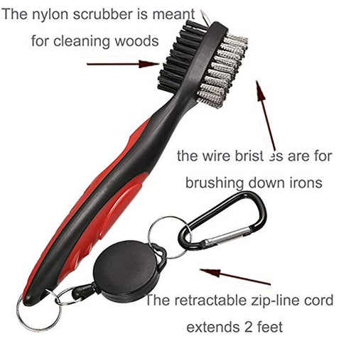 Image of Borogo Golf Club Brush Groove Cleaner, 2-Pack Golf Club Brush and Club Groove Cleaner 2 Ft Retractable Zip-line and Aluminum Carabiner Cleaning Tools