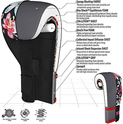 Image of RDX Women Boxing Gloves for Training Muay Thai Flora Skin Ladies Mitts for Sparring, Fighting Kickboxing Good for Punch Bag, Focus Pads and Double End Ball Punching