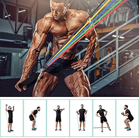 Image of RYLAN-Resistance Bands Set for Exercise, Stretching, and Workout Toning Tube Kit with Foam Handles, Door Anchor, Ankle Strap, and Carrying Bag for Men, Women (TPE)