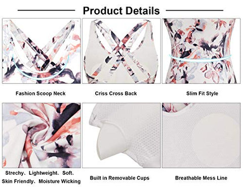 Image of Workout-Clothes-Yoga-Tank-Tops-for-Women-with Built in Bra-Activewear-Athletic-Tennis Sports Exercise Shirts Racerback Compression Fitness Criss Cross Back Siberia S