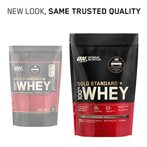 Image of Optimum Nutrition (ON) Gold Standard 100% Whey Protein Powder 1 lbs, 454 g (Double Rich Chocolate), for Muscle Support & Recovery, Vegetarian - Primary Source Whey Isolate