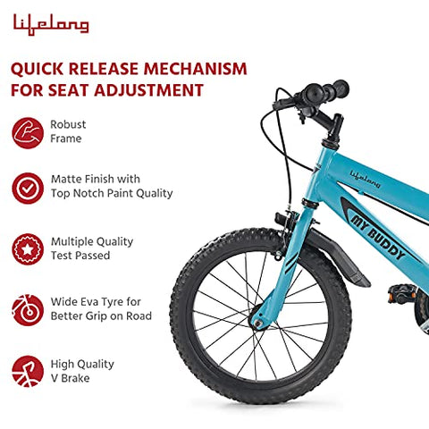 Image of Lifelong LLBC1601 Mybuddy Cycle 16T with Support for Boys and Girls, 9.5'' Steel Frame| 85% Assembled, Frame Size: 12" | Ideal Height : 3 ft 8 inch+ | Ideal for 4 to 8 Years (Blue)