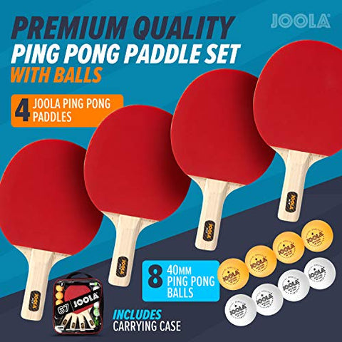 Image of JOOLA 4-Player Indoor Table Tennis Hit Set (Bundle Includes 4 Rackets/Paddles, 8 Balls, Carrying Case)