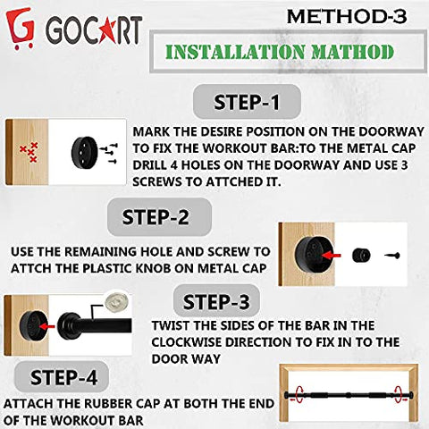 Image of GOCART WITH G LOGO Nonslip Carbon Steel Doorway Gym Bar, Pull-up Bar for Home, Mountable, Adjustable in Length, (Green, Size 63-95)