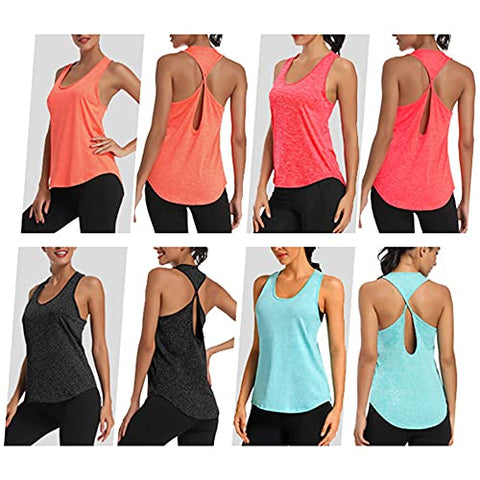 Image of Yoga Shirts for Women Activewear Athletic Sleeveless Gym Tank Tops Open Back Running Sports Workout Tops(Orange XL)