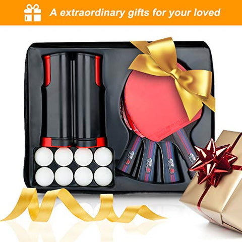 Image of Number-one Ping Pong Paddle Set, Portable Ping-Pong Game with 4 Table Tennis Rackets and 8 Ping-Pong Balls, 1 Retractable Table Tennis Net for Kids Adults Indoor Outdoor Activities