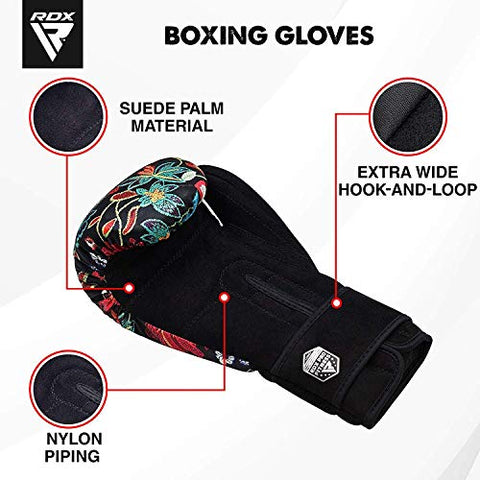 Image of RDX Women Boxing Gloves for Training Muay Thai Flora Skin Ladies Mitts for Sparring, Fighting Kickboxing Good for Punch Bag, Focus Pads and Double End Ball Punching