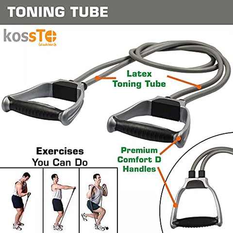 Image of kossto Double Toning Resistance Tube Heavy Quality Exercise Band for Stretching, Full Body Workout, Home Gym and Toning for Men and Women (Black)