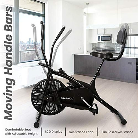 Image of Sparnod Fitness SAB-05 Air Bike Exercise Cycle for Home Gym - Dual Action for Full Body Workout (Setting for Moving/Stationary Handles) - Adjustable Resistance, Height Adjustable seat with Back Rest (Do It Yourself Installation)