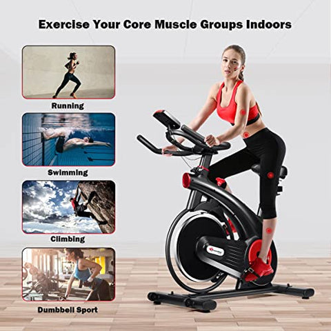 Image of PowerMax Fitness Steel B-S2 Exercise Spin Bike with Flywheel, 14 kg, Saddle Adjustment and Adjustable Foot Strap for Home Workout, Black