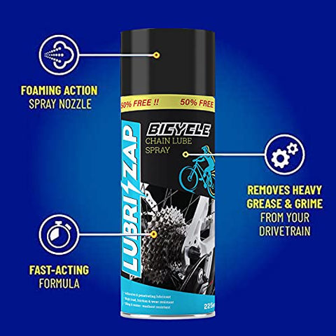 Image of Lubrizap Bicycle Chain Premium lube Spray Enhanced Bicycle Performance wear Resistant Accessory Improve Chain Life and Performance 225 ml Pack of 1