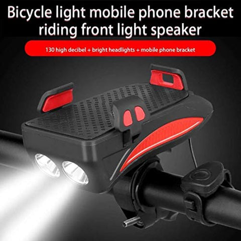 Image of AFPIN USB Rechargeable Cycle Light with Mobile Holder Cycle Light and Horn 400 Lumens Cycle Lights Waterproof 2000mah Cycle Light with Horn Rechargeable Front Light