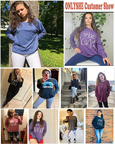 Image of ONLYSHE Women Casual Loose Crewneck Sweatshirt with Pockets Long Sleeve Pullover Top Shirts Green XXL