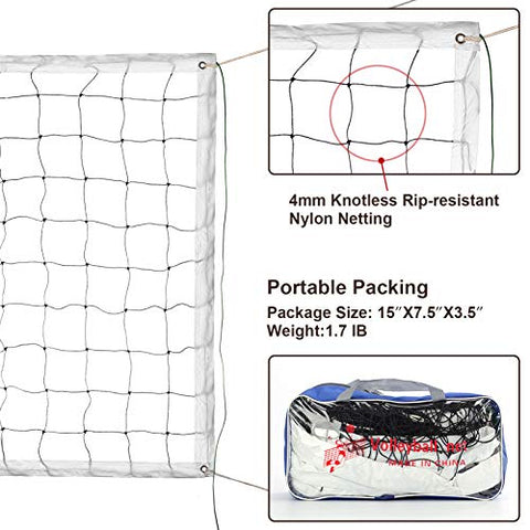 Image of ATINUS Volleyball Net, Outdoor Sports Classic Volleyball Net for Garden Schoolyard Backyard Beach Standard Size (32 FT x 3 FT) Training Equipment with Steel Cable Rope