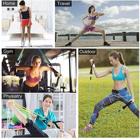 Image of Qsfi 11 Piece Gym Resistance Band for Workout, Resistance Band for Exercise, Resistance Band for Pull ups, Triceps, Legs, Rubber Resistance Band Tube with Door Anchor and Hook (Blue rw)