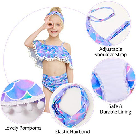 Image of ICOSY Girls Swimsuit 2 Piece Bathing Suit for Girls Bikini Set Swimwear Toddler Ruffle Swimming Suit Unicorn Beachwear