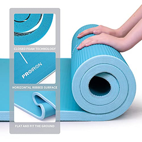 Image of NBR Yoga Mat 1830×660×10 mm - GREEN PROIRON Pilates Mat Edge Protection Non-Slip Yoga Mat Exercise Extra Thick Foam Mat Fitness Workout Mats Home Gym with Carrying Strap