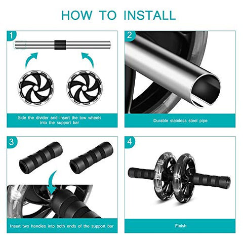 Image of Bodylastics PP Abs Roller Wheel with Non-Slip Knee Pad, Pushup Stands & Adjustable Jump Rope Total Body Men & Women Exercise Home Workout Equipment (Black)