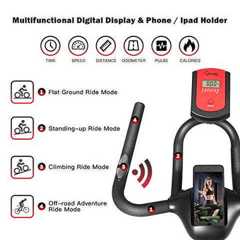 Image of PowerMax Fitness Steel B-S2 Exercise Spin Bike with Flywheel, 14 kg, Saddle Adjustment and Adjustable Foot Strap for Home Workout, Black