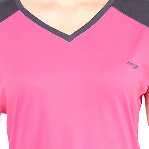 Image of berge' Ladies Polyester Dry Fit Western Shirts & Tshirts for Women, Quick Drying & Breathable Fabric, Gym Wear Tees & Workout Tops (Pink Colour)