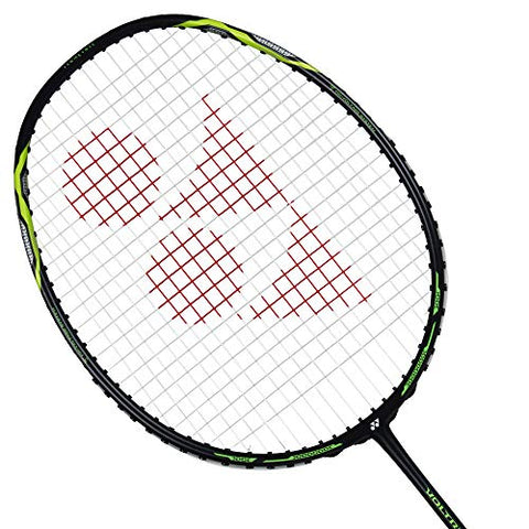 Image of Yonex VOLTRIC 0.5DG Badminton Racquet (Black/Lime, Graphite, 35 lbs. Tension) & Mavis 350 Green Cap Nylon Shuttlecock (Yellow)