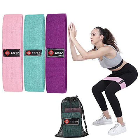 Image of ZOSOE Fabric Resistance Loop Bands for Exercise,3 Pack Non-Slip Workout Fitness Resistance Bands for Men and Women and Workout Non Slip Hip Booty Bands for Squats, Action Guide &Carry Bag (Set of - 3)